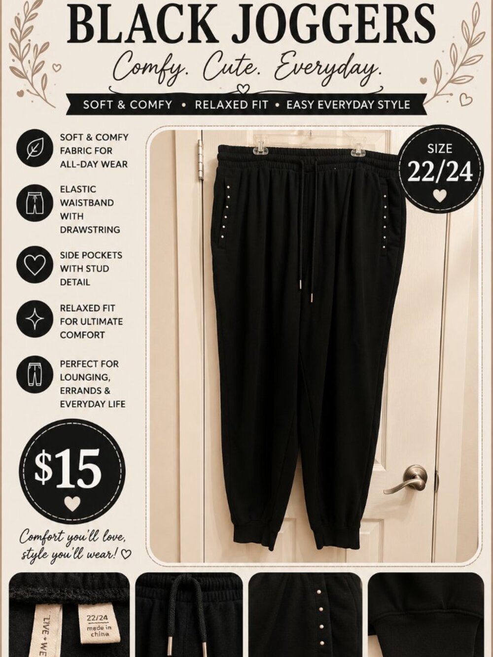 🖤 Black Joggers – Size 22/24 🖤